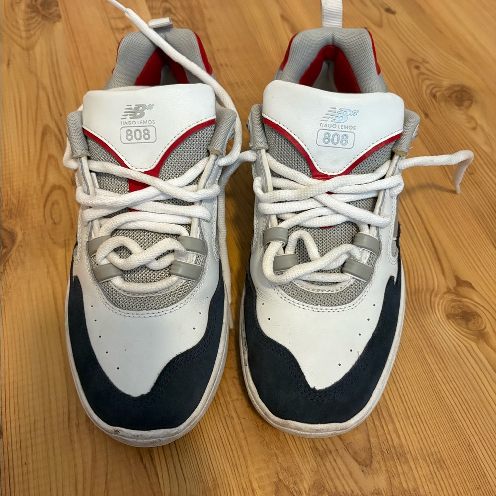 New Balance 808 Sneakers in White, Navy & Red